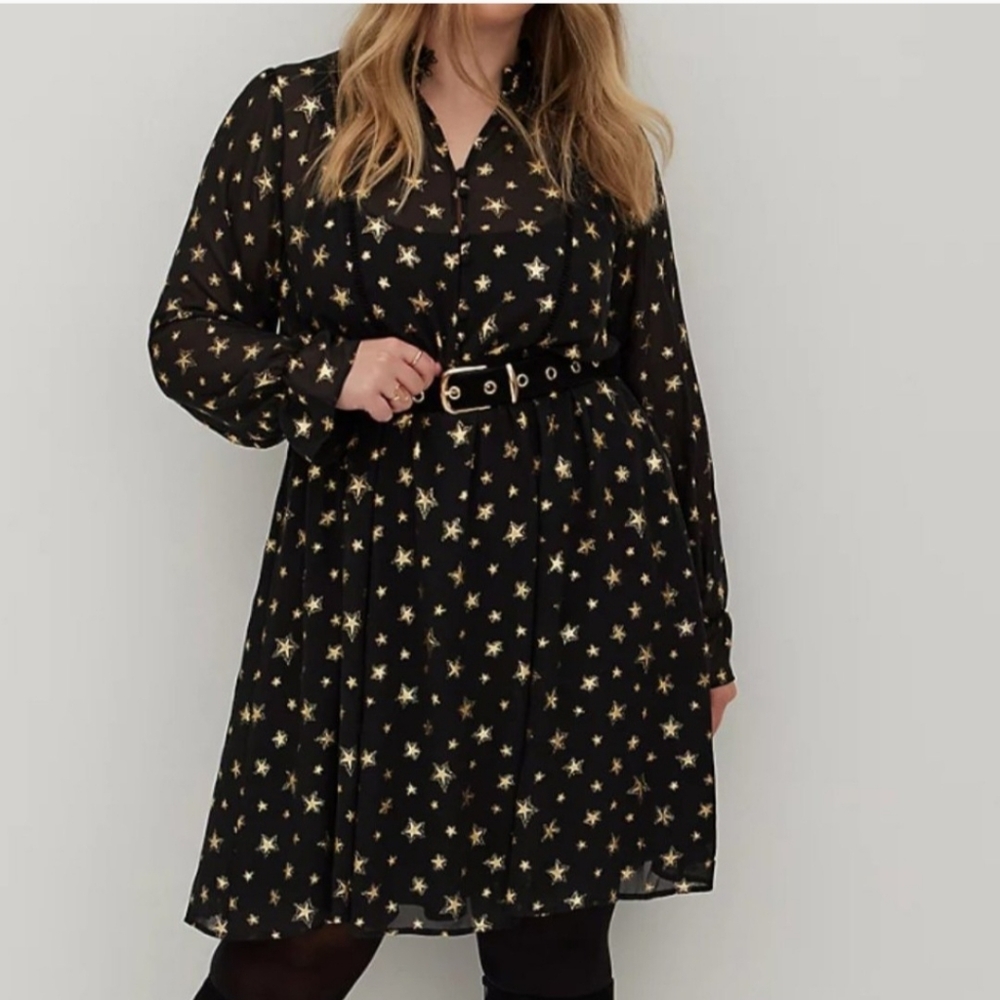 Torrid Gold Stars Black Chiffon Dress Dize 4